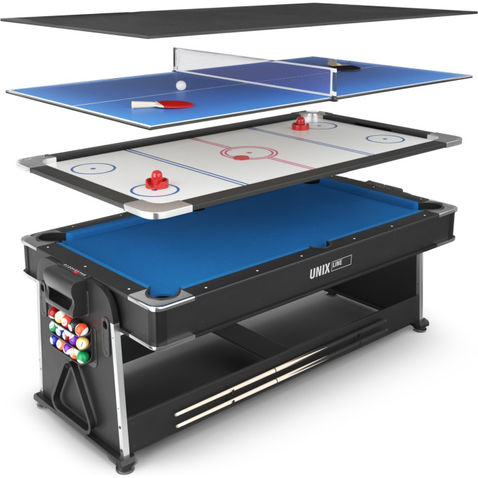 Игровой стол UNIX LINE ТРАНСФОРМЕР 4 в 1 (204х112 cм) Black GTM204X112BK